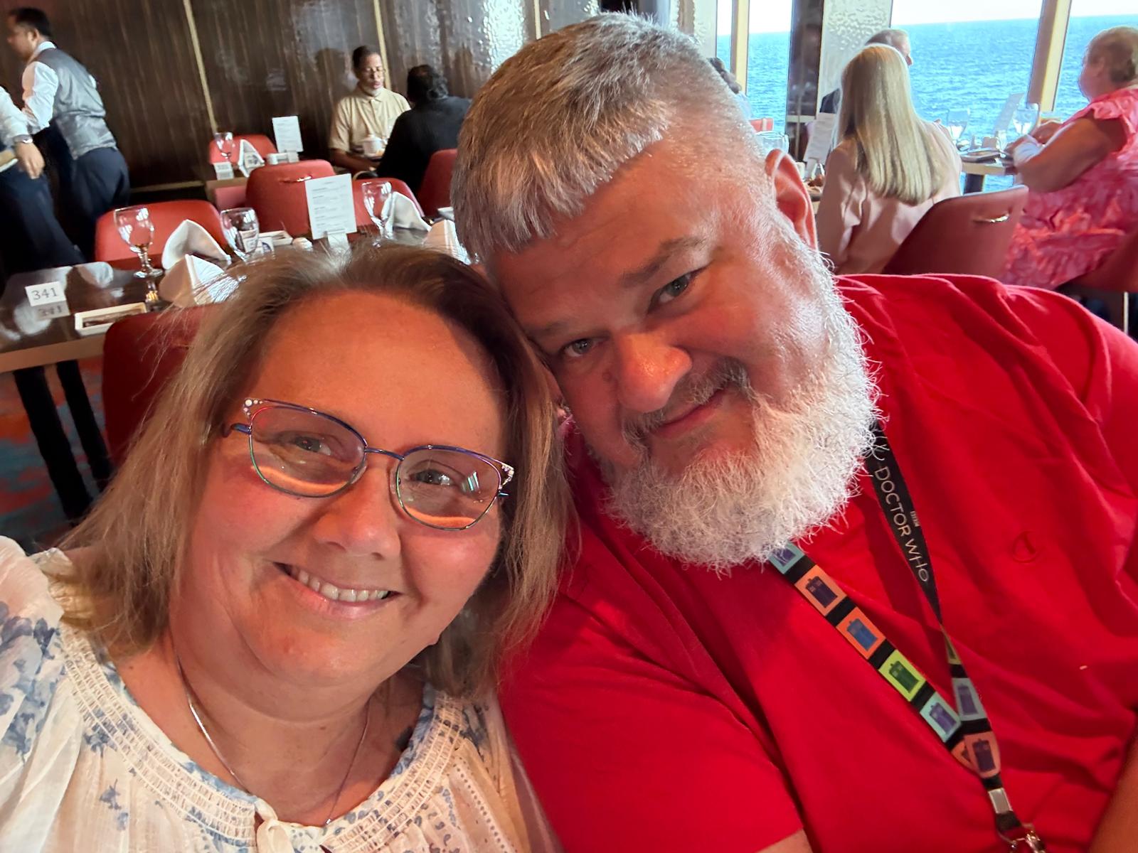 Jeni Walker and Paul during a cruise dinner
